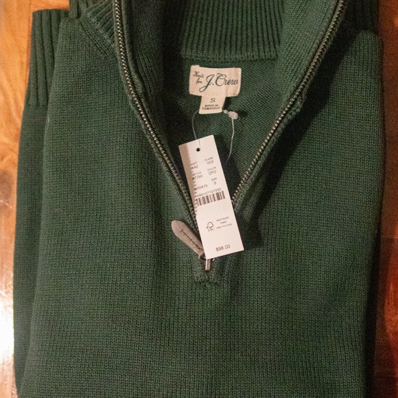 J. Crew Heritage 100% Cotton Half-Zip Sweater. Small. Dark Forest Green. - Picture 2 of 8